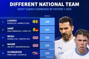 德转盘点不同国家队父子：卢卡库父子、齐达内父子、维阿父子在列