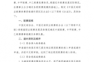 新修订《中国足球职业联赛参赛资格递补原则及办法》主要变化部分